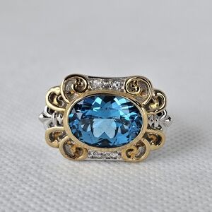 Rare Vintage Swiss Blue Topaz Ring Palladium Sterling Silver 18k Sz 8! 💙💫